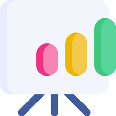 Presentation in flat icon. Projector screen, easel, graph, statistics, business