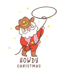 Cute Cowboy Santa Claus Christmas cartoon hand drawing