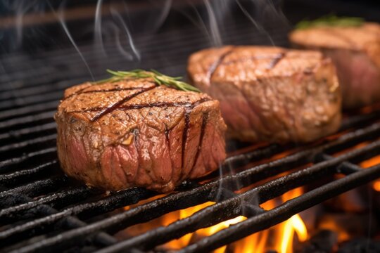 filet mignon seared on hot iron cast grill