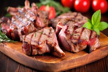 detail shot of grilled lamb chops texture