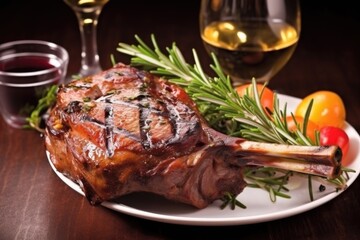 grilled lamb chop covered in rosemary sprigs