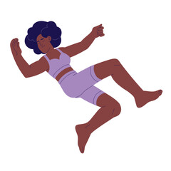 People outstretched hands sleep. Woman lying in weightlessness. Happy girl rest in air, relax in zero gravity. Female fly in dream, imagination. Flat isolated vector illustration on white background