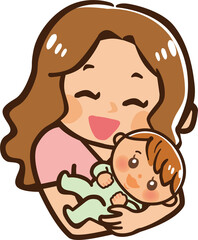 赤ちゃんをだっこする笑顔の女性のイラスト