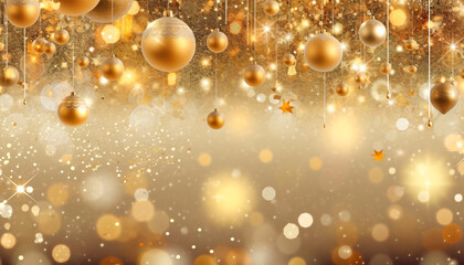 Obraz na płótnie Canvas Gold background with lights and Christmas balls 