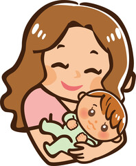 赤ちゃんをだっこする笑顔の女性のイラスト