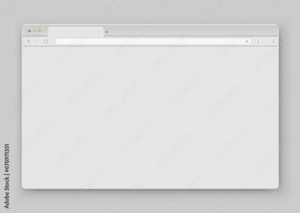 Poster browser window. realistic gray empty browser window with toolbar, search bar and shadow on a light b