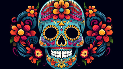 skull with flowers  bold and lively colors to capture the spirit of this important Mexican holiday,  Cinco de Mayo. 