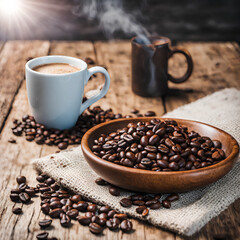 coffee beans and cup