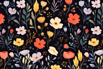 tiny Floral Pattern - obrazy, fototapety, plakaty
