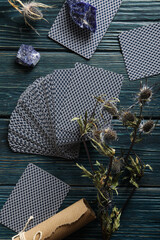 Magic, occult, esoteric, divination and wicca concept, top view