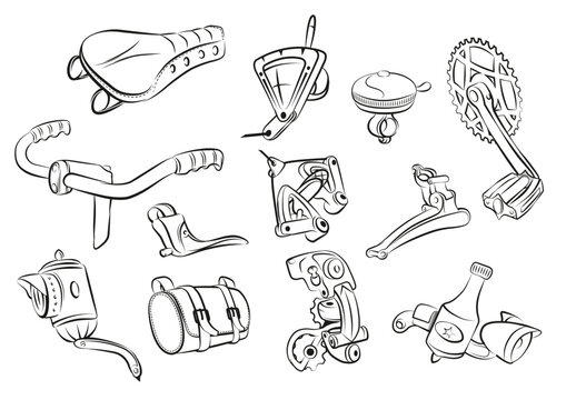 illustration of a BMX bike and bicycle parts