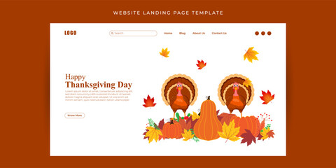 Naklejka premium Vector illustration of Happy Thanksgiving Website landing page banner Template