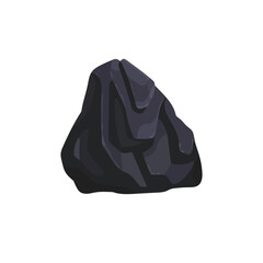 Black stone from ore industry. Irregular rock, rough mineral. Coal piece, carbon material, charcoal item. Natural resource, solid fuel, elements of geology. Flat isolated vector illustration on white