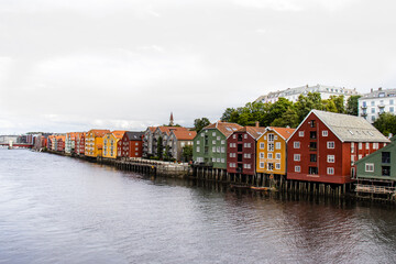 Naklejka premium CItyscape Trondheim in Norway. Colorful houses in Norway.