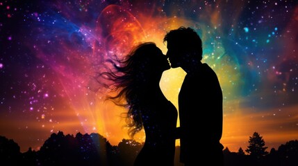 Silhouette of Lovers Kissing
