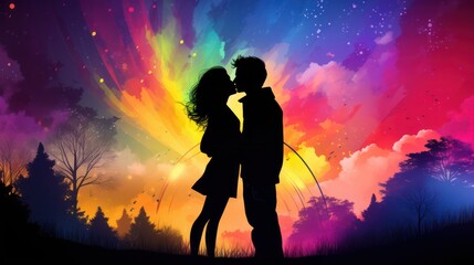 Silhouette of Lovers Kissing