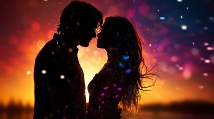 Silhouette of Lovers Kissing