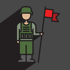 soldier man with flag icon, linear, vector illustration