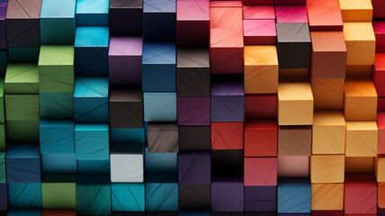 Spectrum of stacked multi-colored wooden blocks. Background 