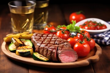 sirloin steak with grilled vegetables on the side