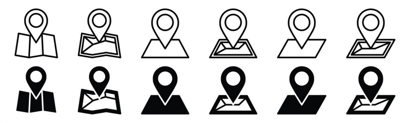 Map icon set. Map icon with location pin icon symbol. Map picture, map image icon collection. Vector illustration