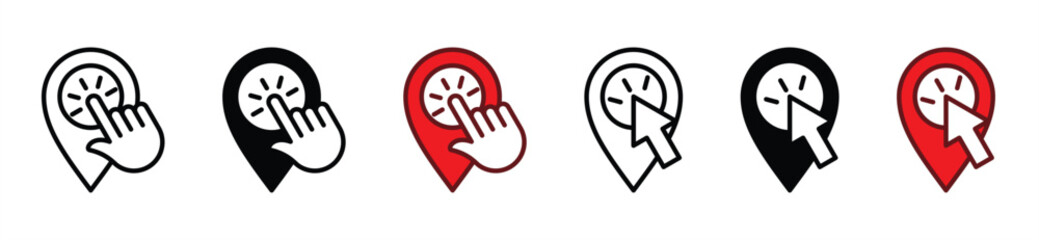Select map pin icon set. Select Marker location. Click pin position marker. Choose map pointer. Cursor arrow location pointer icons symbol on white background. Vector illustration