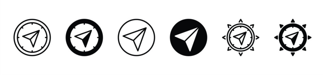 Navigation arrow icon set. Compass navigation icons. Location, map, directions symbol on white background. Vector illustration