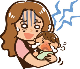 泣き止まないあかちゃんを抱く女性のイラスト