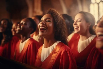 Fotobehang Christian gospel singers in singing and praising Lord Jesus Christ in the church choir © Tixel
