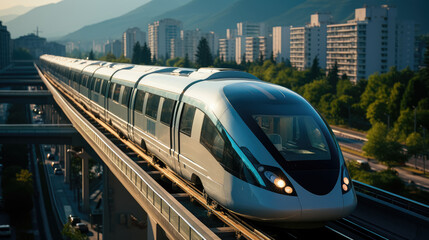 Modern high speed train on the railway , High speed passenger train