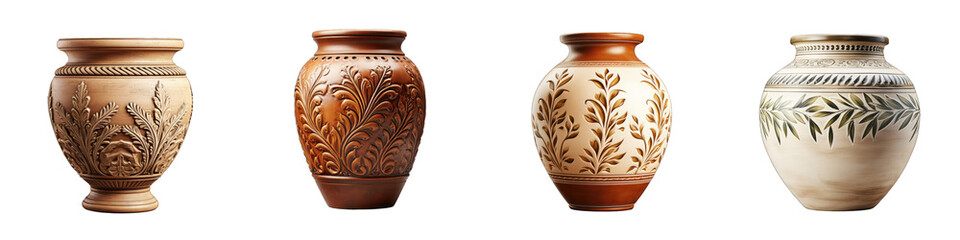 retro vantage old clay jar vase    Hyperrealistic Highly Detailed Isolated On Transparent Background Png File - obrazy, fototapety, plakaty