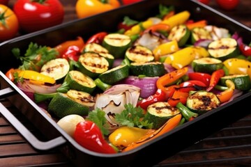 grill pan filled with assorted colorful vegetables