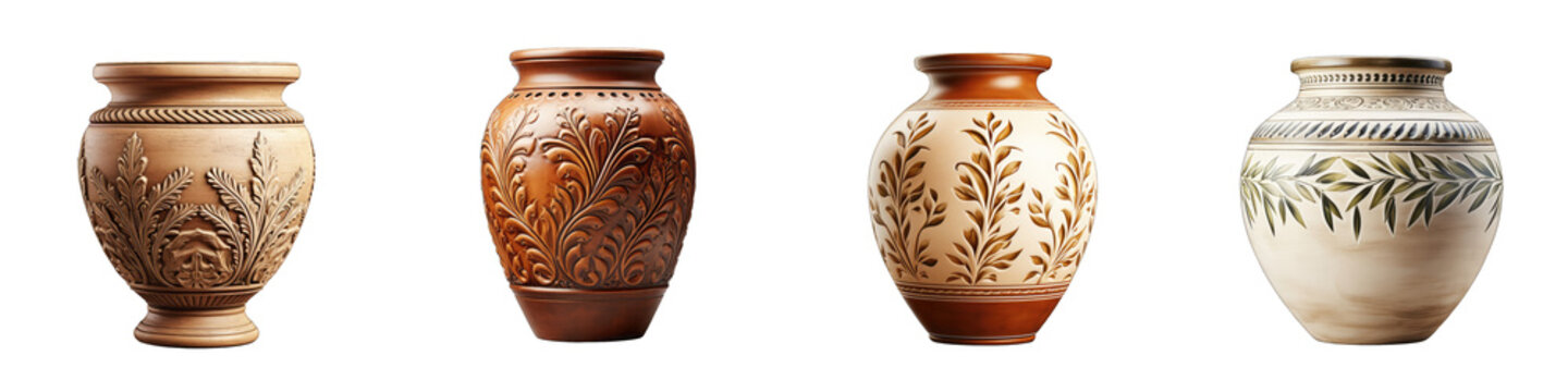 retro vantage old clay jar vase    Hyperrealistic Highly Detailed Isolated On Transparent Background Png File