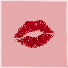 Lip print Kiss on a pink background in a white watercolor frame