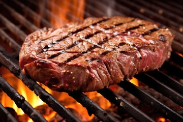 close-up of a medium-rare steak with grill marks