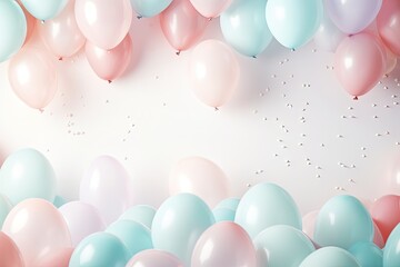 Lively and Celebratory Balloon Scene with Pastel Colors and Confetti