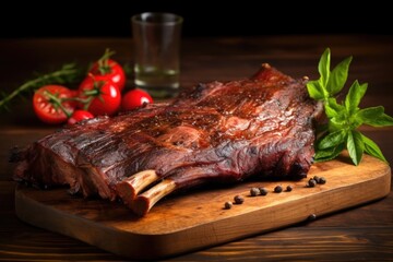 untouched hickory smoked ribs served on a wooden board