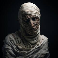 Fototapeta na wymiar illustration of mummy with bandages spooky dirty old realistic, Generative ai