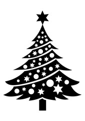 christmas tree  with star in black silhouette
