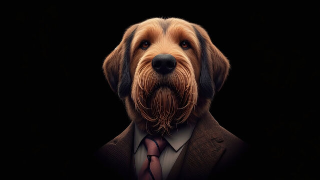 AI Generated Illustration of a Dog in a Suit, Perfect for Holiday Wallpaper