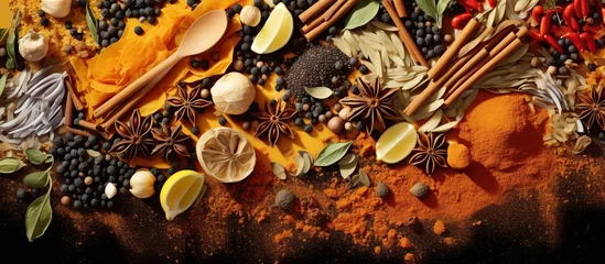 Zelfklevend Fotobehang kitchen spices and poster background © Muhammad