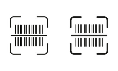 Barcode Tag Scanner Pictogram. Scan Bar Code Line and Silhouette Black Icon Set. Product Information Identification. Digital Scanning Technology Symbol Collection. Isolated Vector Illustration - obrazy, fototapety, plakaty