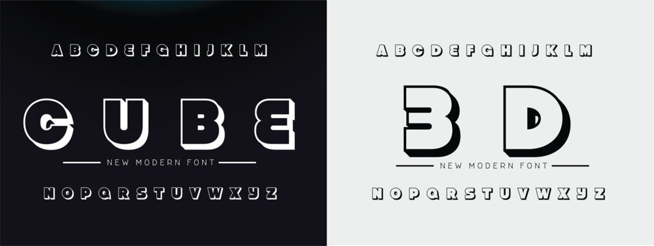 Cube Modernism alphabet. Outline thin lines font like road, maze, frame. Futuristic techno type for scifi logo, contour neon headline or hud monogram. Minimal letters and numbers vector typographic
