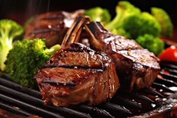 close-up of succulent barbecued lamb chops