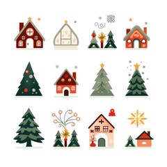 Obraz premium Christmas icon set stock illustration