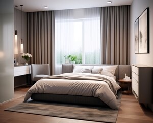 Interior of a bedroom in a modern style. 3d render