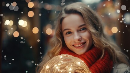 Beautiful woman celebrating Christmas at home. Girl in a seasonal winter interior. The concept of holidays.