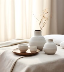 Fototapeta na wymiar traditional tea ceremony, Japan, authentic ceramics, minimalism, Asian atmosphere