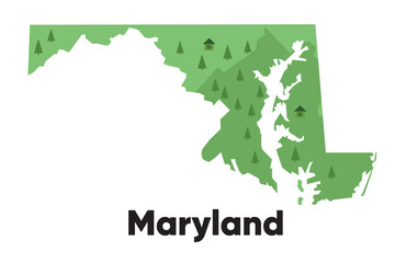 Maryland map shape United states America green forest hand drawn cartoon style with trees travel terrain