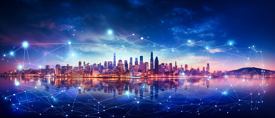 Fototapeta premium Smart city and wireless communication network concept. Smart city and internet of things concept 